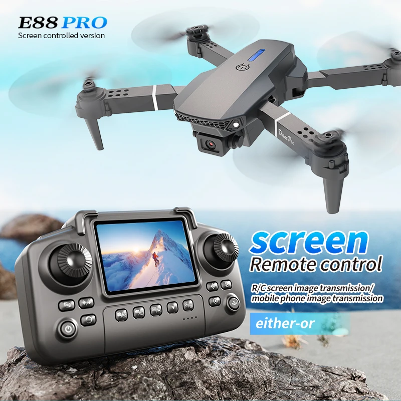 Drone Surveying - プロフェッショナルE88 PROドローン、スクリーン付き8K HDカメラ、WiFi FPV、折りたたみ式RCクアッドコプター、子供と大人向けのアウトドアギフト
